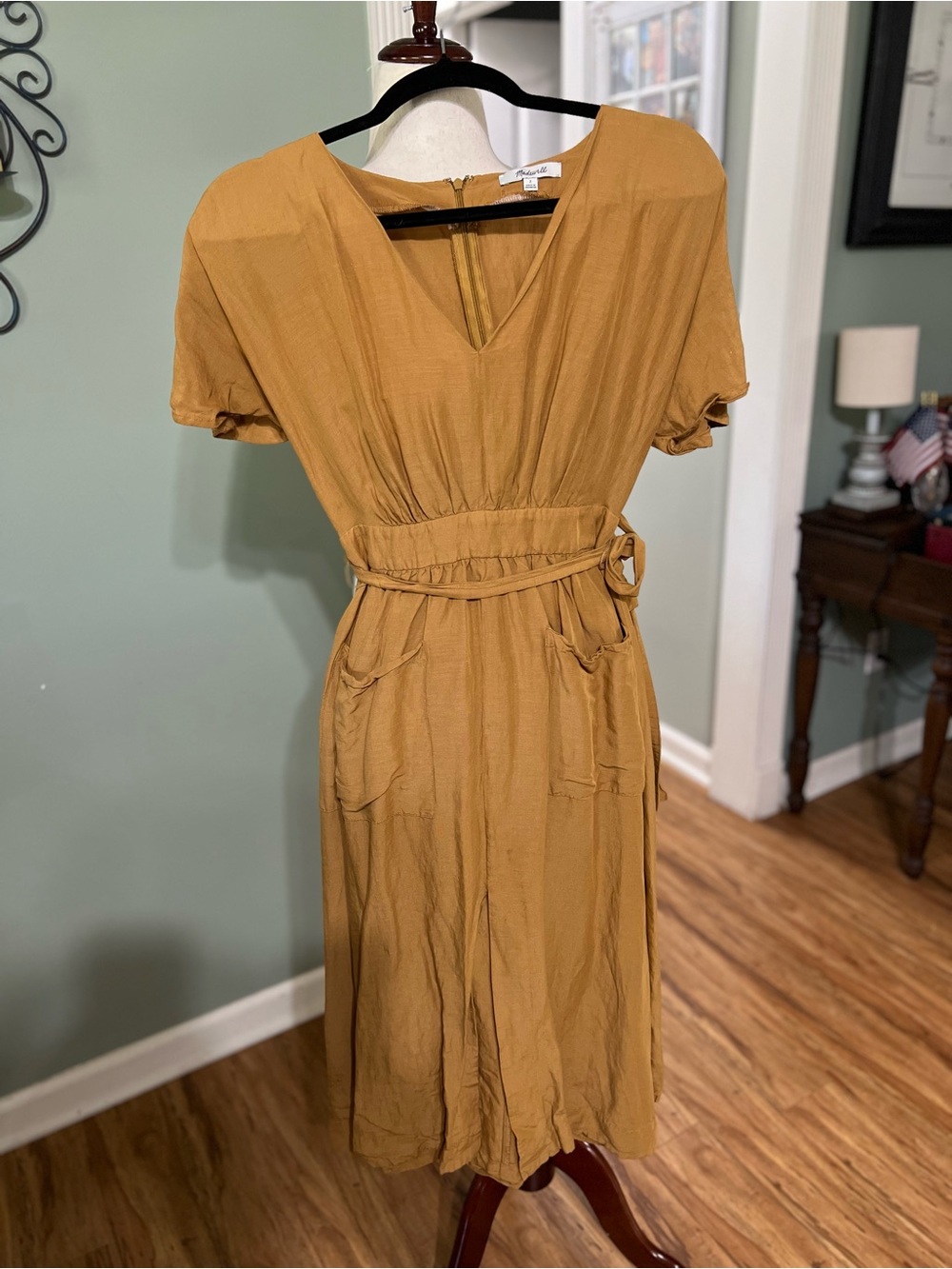 Madewell Caramel Tie-Waist V-Neck Midi Dress - Picture 3 of 6